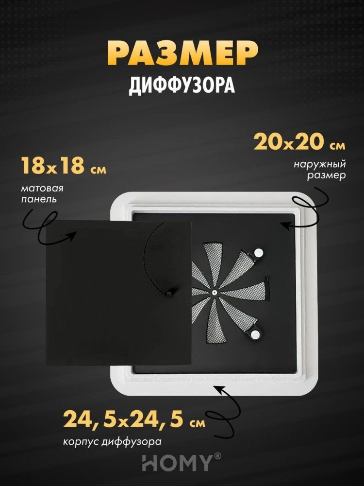 Вентиляционная решетка HOMY AIR квадратный AS125BR 20x20 (черная)