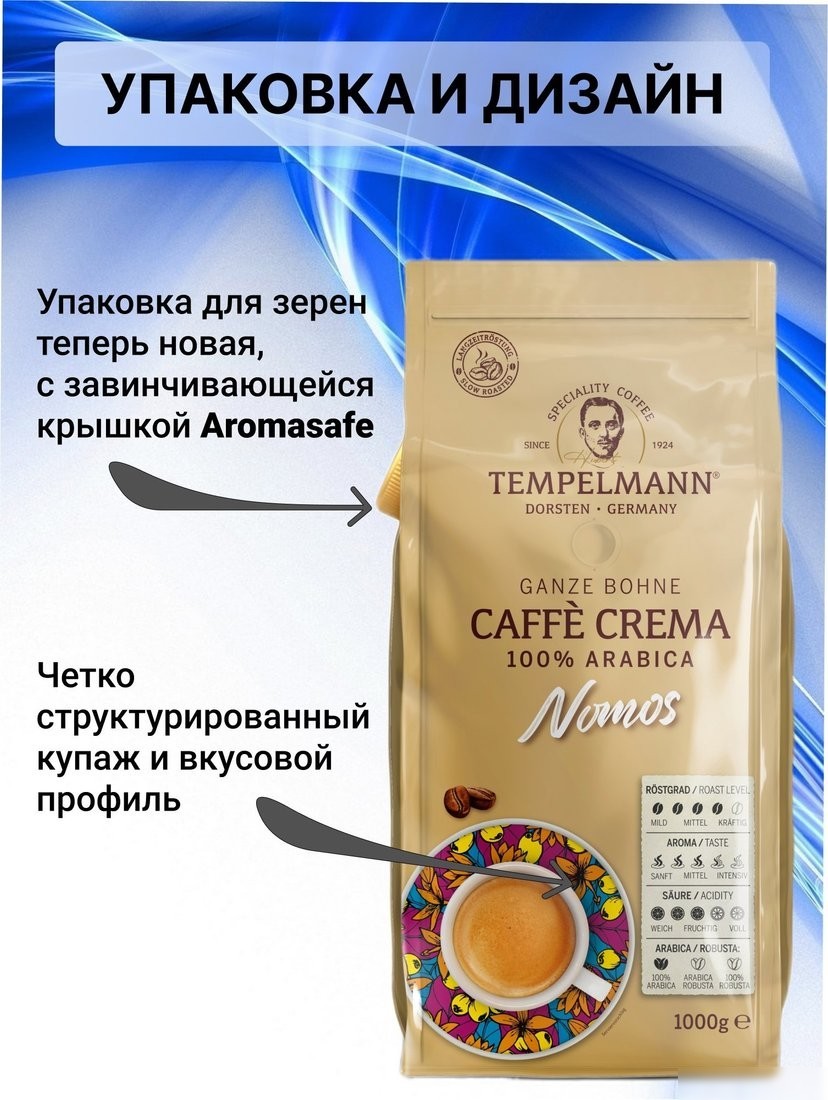 Кофе Tempelmann Nomos Caffe Crema зерновой 1 кг