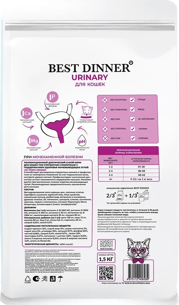 Сухой корм для кошек Best Dinner Vet Profi Urinary (1.5кг)