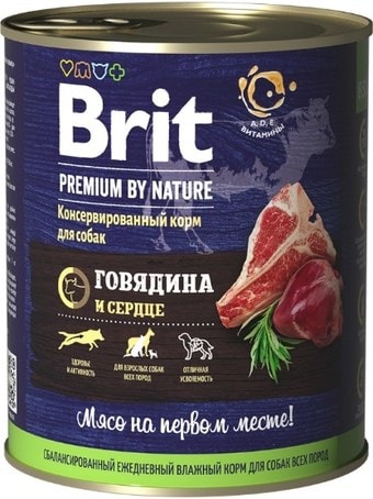 Консервированный корм для собак Brit Premium By Nature Beef & Heart 850 г