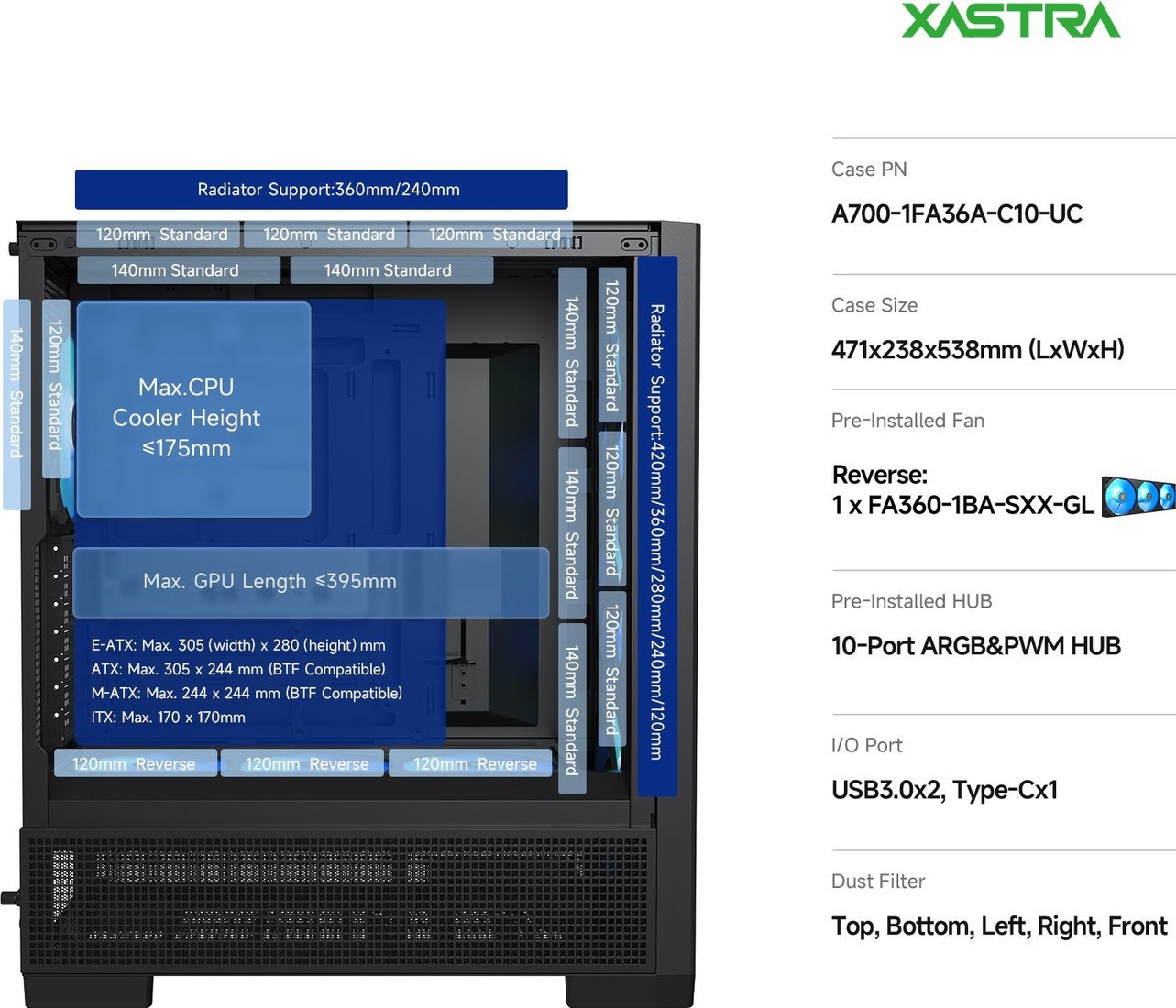 Корпус XASTRA A700 3ARGB-C10-UC (черный)
