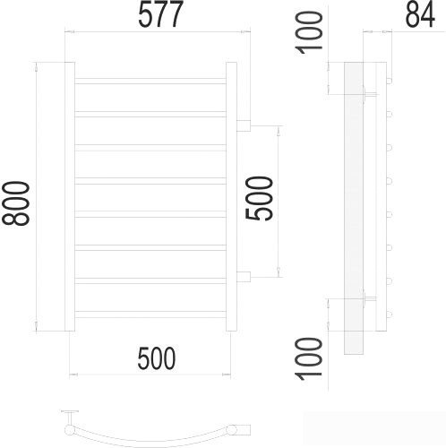 Полотенцесушитель TERMINUS Классик П8 500x800 бп 500 (хром)