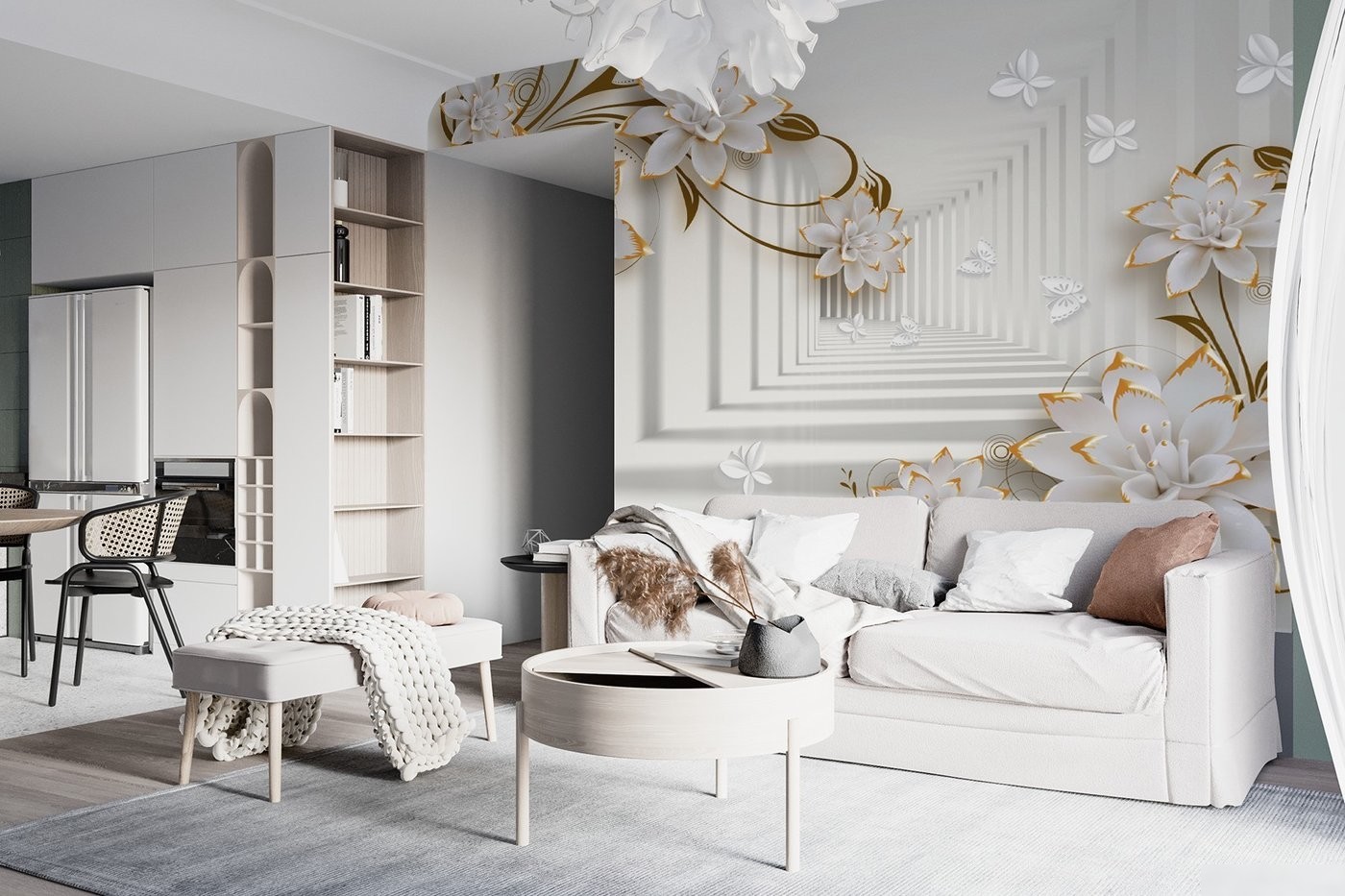Фотообои ФабрикаФресок 3D Абстракция. Бабочки Цветы и Туннель 1044270 (400x270)