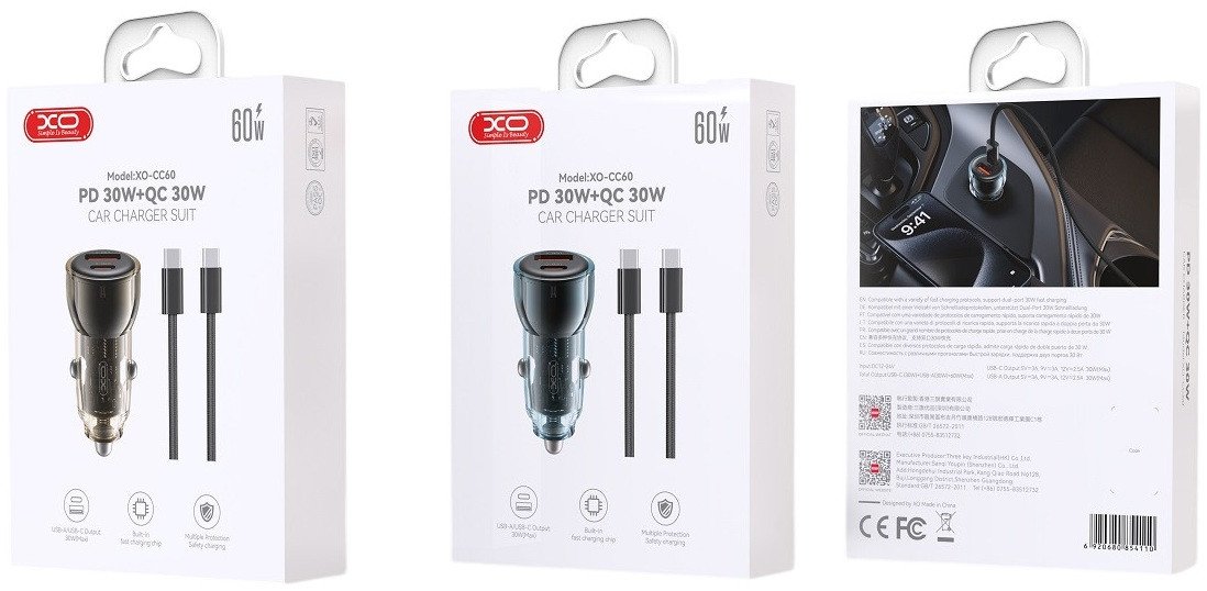 Автомобильное зарядное XO CC60 USB Type-C (синий)