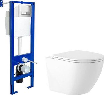 Унитаз подвесной Saniteco KW-9003W Rimles + Berges Atom Line 410 040338 (с кнопкой)