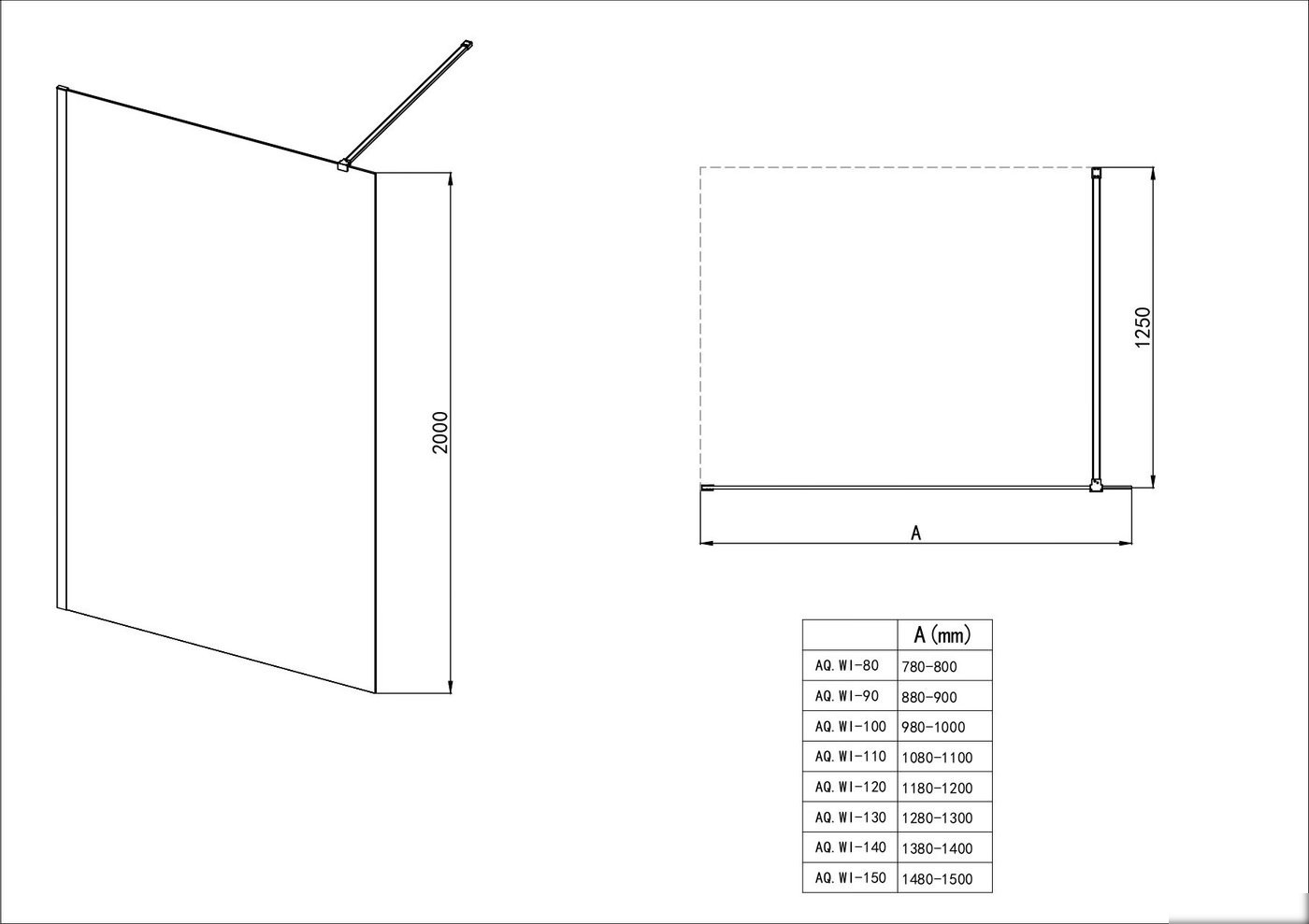 Душевая стенка Aquatek Walk in с держателем 120x200 AQ.WI.120.2CH (хром/прозрачное рифленое стекло)