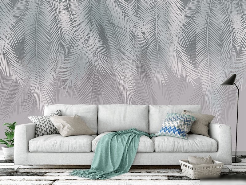 Фотообои Citydecor Пальмовые листья 546x265 бирюзовый/серый
