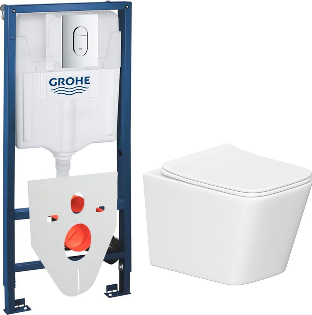 Унитаз подвесной Lauter Square 214903 + GROHE Rapid SL 39504000 + GROHE 37131000 (округлая, хром)