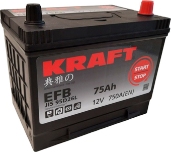 Автомобильный аккумулятор KRAFT EFB 75 R+