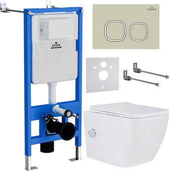 Унитаз подвесной Roxen Cube bidet в комплекте с инсталляцией StounFix Slim 6 в 1 966554 (кнопка: бежевый)