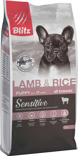 Сухой корм для собак Blitz Sensitive Puppy All Breeds Lamb & Rice (для щенков с ягненком и рисом) 15 кг