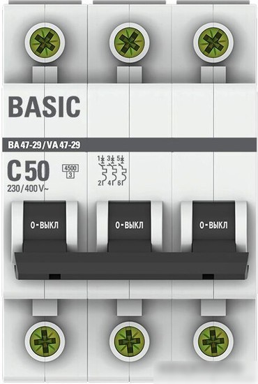 Выключатель автоматический EKF ВА 47-29 3P 50А (С) 4.5кА mcb4729-3-50C