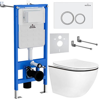 Унитаз подвесной Roxen Antares Black в комплекте с инсталляцией StounFix Slim 6 в 1 964631 (кнопка: белый глянец)