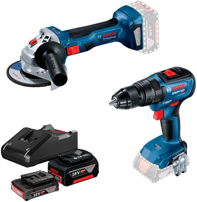 Bosch 0615990M8S (болгарка, шуруповерт, 2 АКБ)