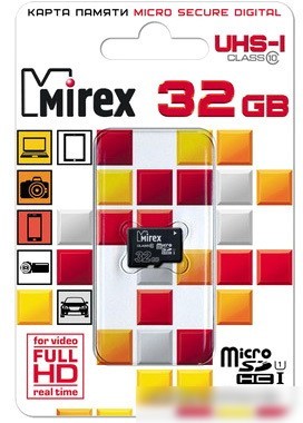 Карта памяти Mirex microSDHC UHS-I (Class 10) 32GB [13612-MCSUHS32]