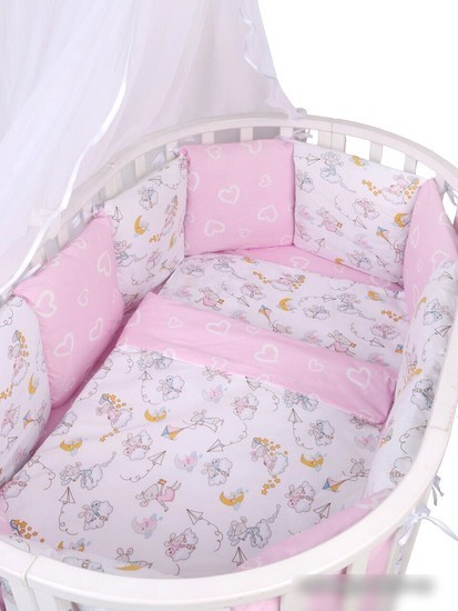 Постельное белье Amarobaby Мышата в облаках AMARO-3015-MvO (15 предметов, розовый/белый)