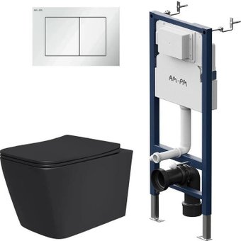 Унитаз подвесной Lauter Magdeburg 21103EC + I012709 + PrimeFit S I090201 (черный матовый с кнопкой смыва белый глянцевый)
