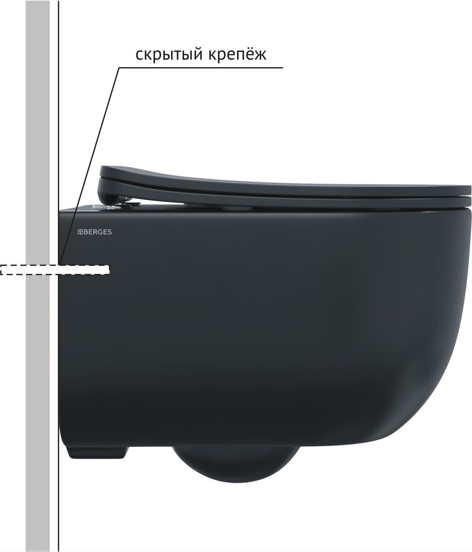 Унитаз подвесной Berges Wasserhaus Ventas Black Rimless + АТОМ 410 AT-043343 (с сиденьем)