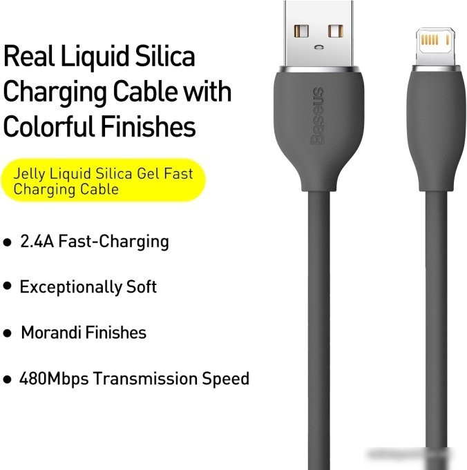 Кабель Baseus Jelly Liquid Silica Gel USB Type-A - Lightning (2 м, черный)