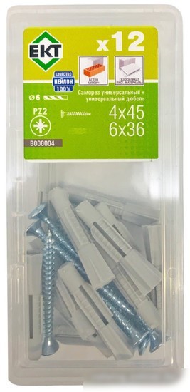 Саморез ЕКТ B008004 с дюбелем (12 шт)