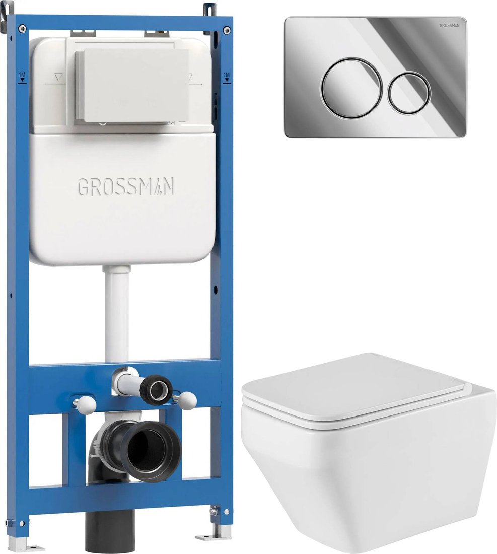 Унитаз подвесной Grossman GR-4410SQ + 900.K42.01.000 + Style 700.K45.05.10M.10M (хром глянцевый)