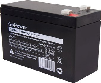 Аккумулятор для ИБП GoPower LA-1290 (12В/9 Ач)