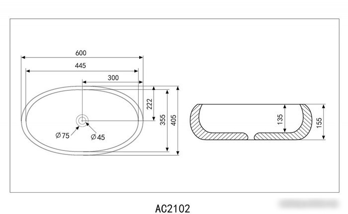 Умывальник Abber Bequem AC2102MB (черный матовый)