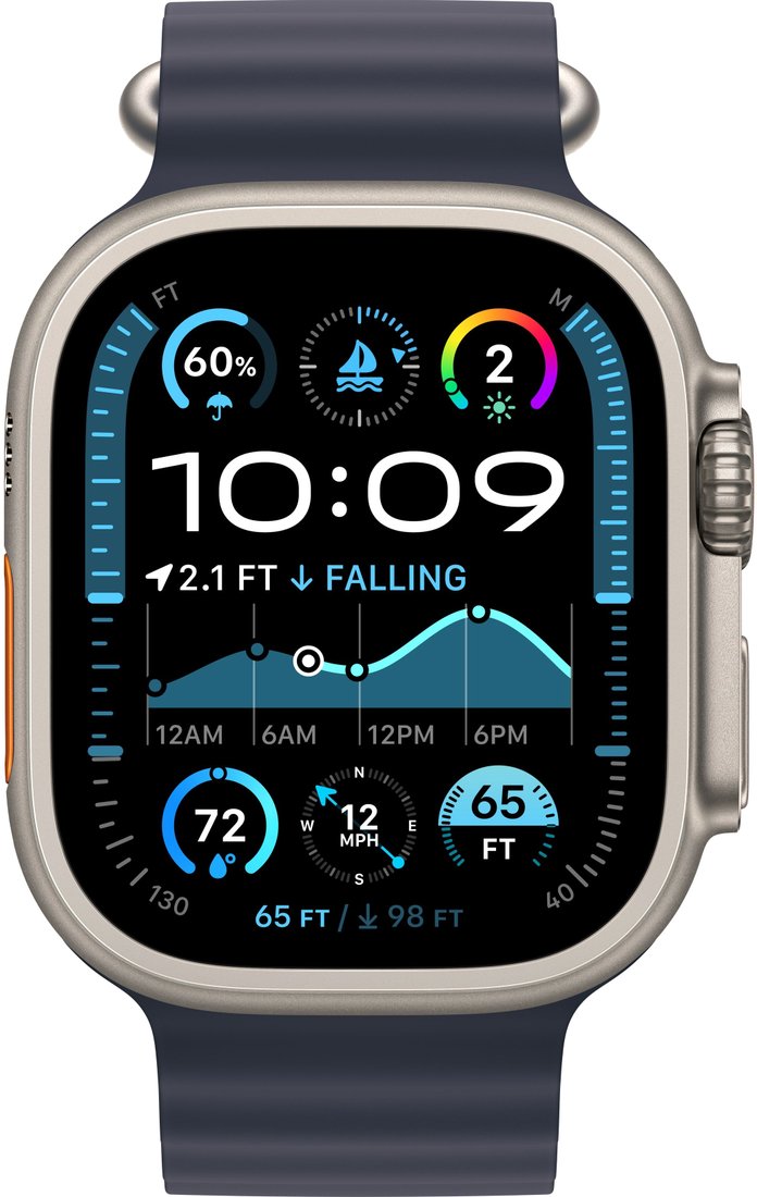 Умные часы Apple Watch Ultra 2 LTE 49 мм (титановый корпус, титановый/темно-синий, ремешок из эластомера)