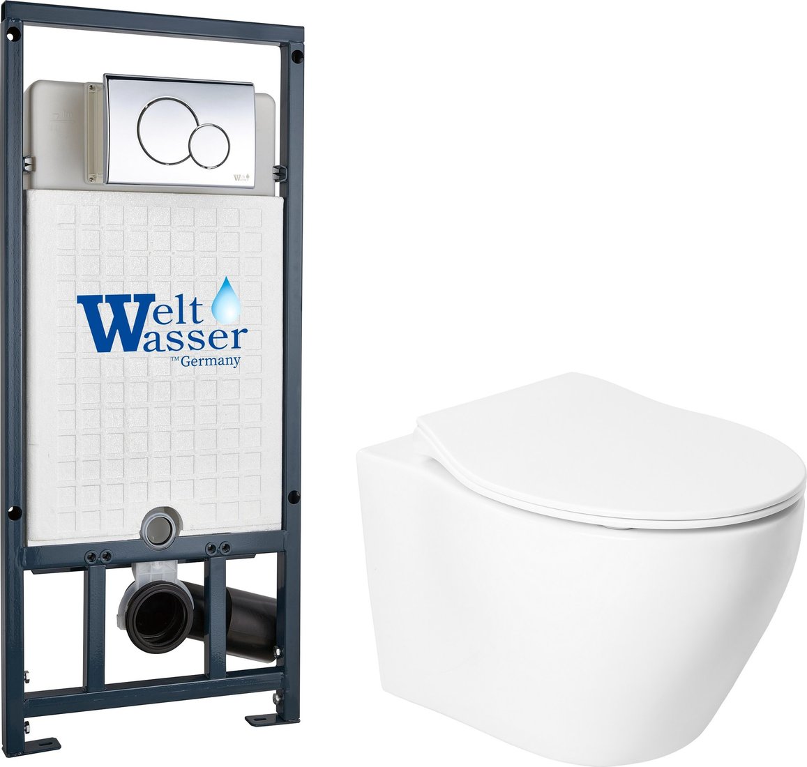 Унитаз подвесной Saniteco KW-99046 в комплекте с инсталляцией + Marberg 507 + Marberg 507 RD CR
