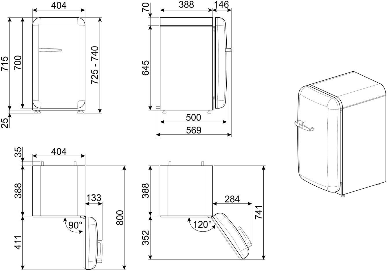 Однокамерный холодильник Smeg FAB5RCR6