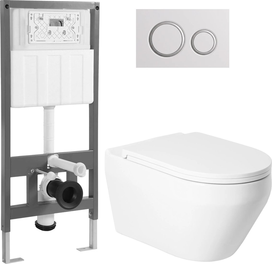 Унитаз подвесной Saniteco KW-9009W + 501 + K01-W (с кнопкой, белый)