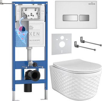Унитаз подвесной Roxen Vine Tornado в комплекте с инсталляцией StounFix Dual Fresh 6 в 1 979024 (кнопка: белый глянцевый)