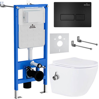 Унитаз подвесной Roxen Antares Bidet в комплекте с инсталляцией StounFix Slim 6 в 1 958156 (кнопка: черный матовый)