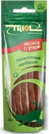 Лакомство для кошек Triol Колбаски из утки с лососем (40 г)