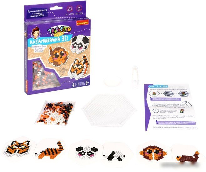 Аквамозаика Bondibon Аквамозаика 3D 3 фигуры Обезьянка, тигр, панда ВВ5253