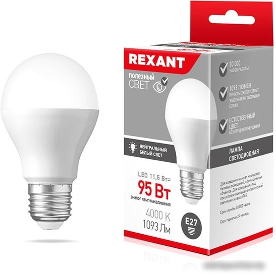 Светодиодная лампа Rexant A60 E27 11.5 Вт 4000 К 604-004