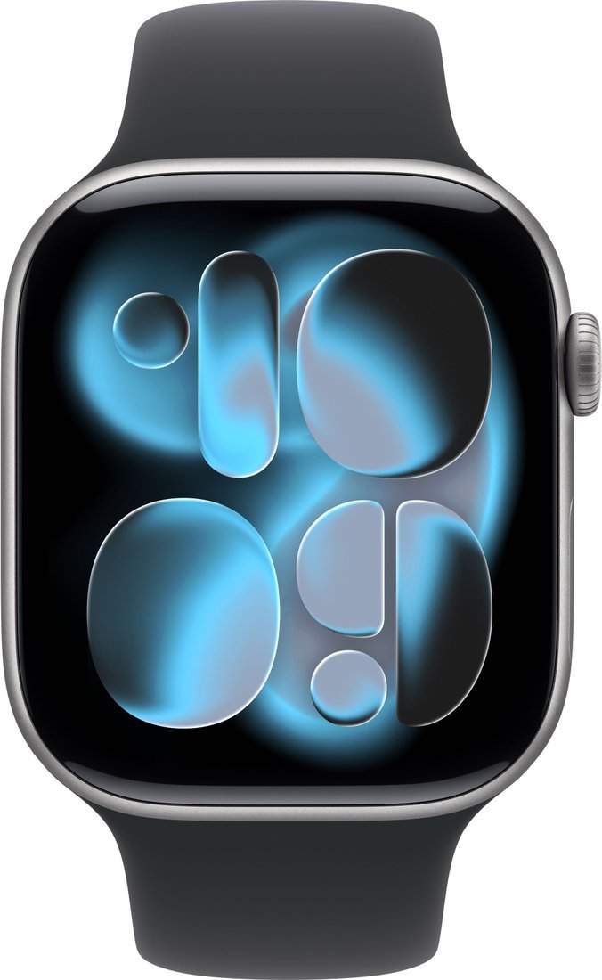 Умные часы Apple Watch Series 11 46 мм (алюминиевый корпус, космический серый/черный, спортивный силиконовый ремешок M/L)