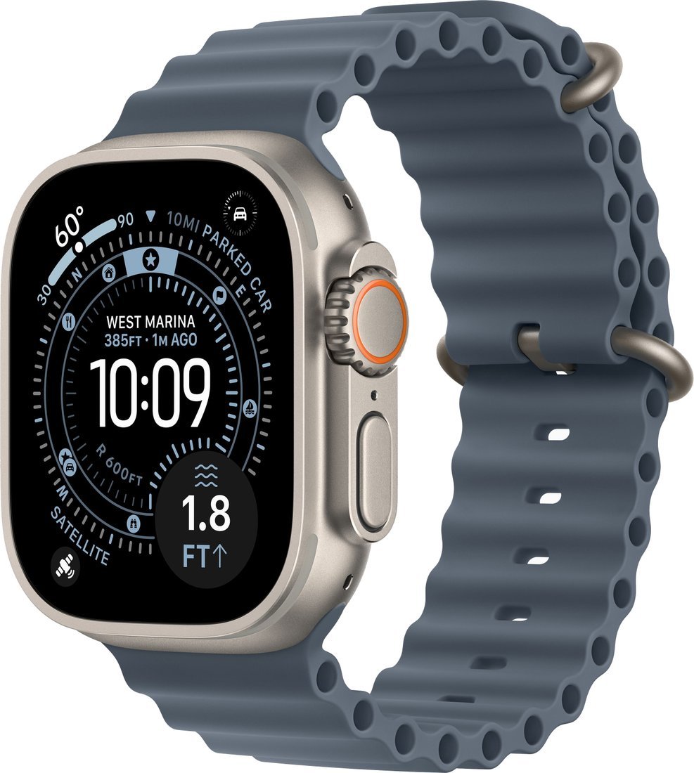 Умные часы Apple Watch Ultra 3 LTE 49 мм (титановый корпус, природный/синий, ремешок из эластомера)