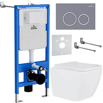 Унитаз подвесной Roxen Cube в комплекте с инсталляцией StounFix Slim 6 в 1 966075 (кнопка: серый бетон)
