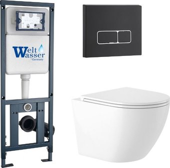 Унитаз подвесной Saniteco KW-9003W Rimles + WeltWasser Marberg 410 + Marberg 410 SE MT-BL