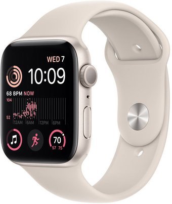Умные часы Apple Watch SE 2 44 мм (алюминиевый корпус, звездный свет/звездный свет, спортивный силиконовый ремешок M/L)
