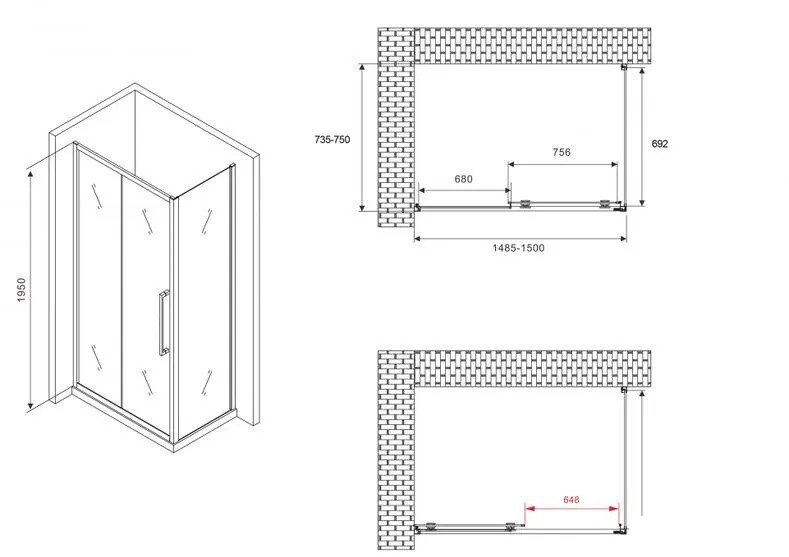 Душевой уголок Abber Schwarzer Diamant AG30150BH-S75B