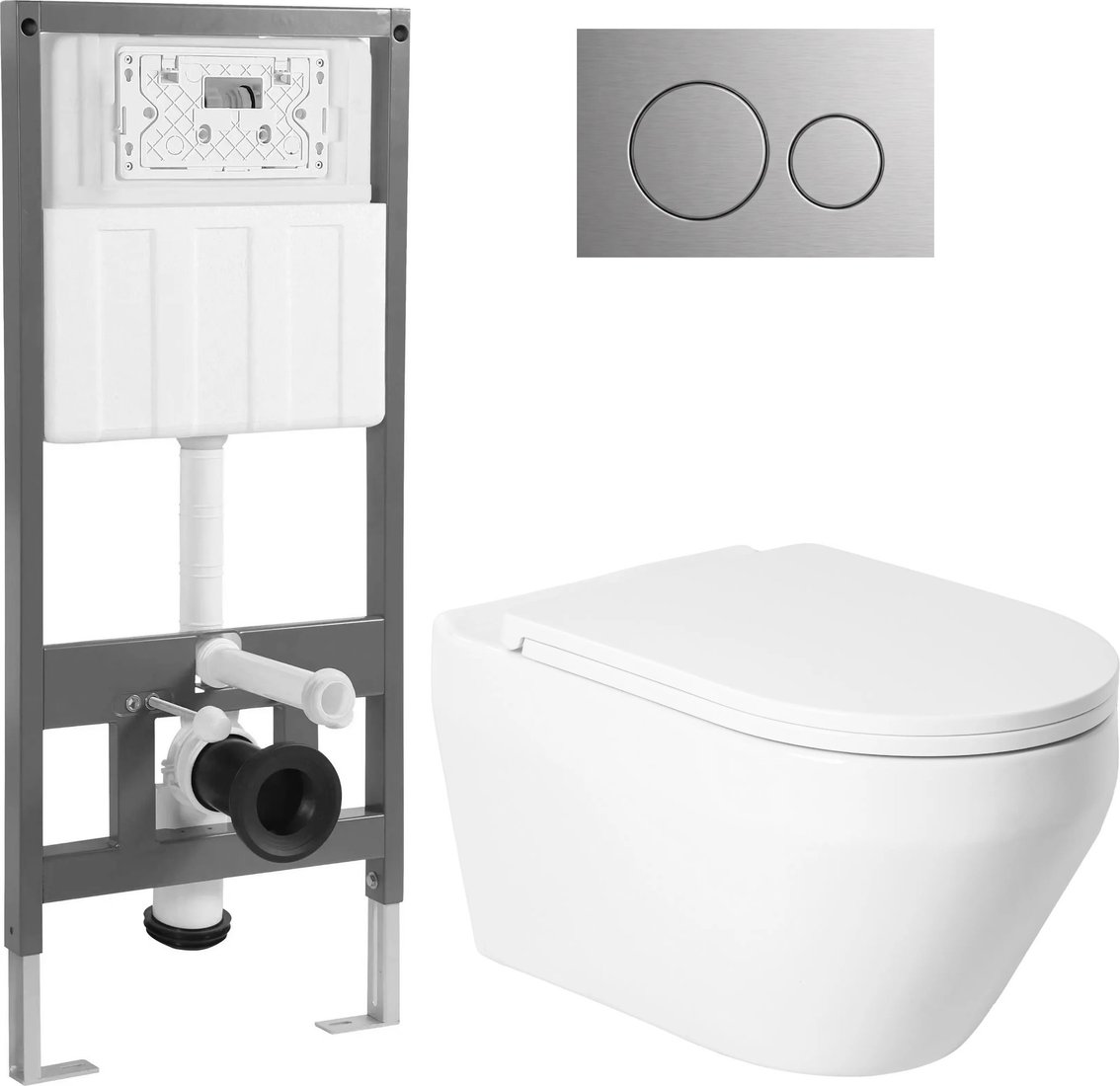 Унитаз подвесной Saniteco KW-9009W + 501 + K01-SBR (с кнопкой, хром матовый)