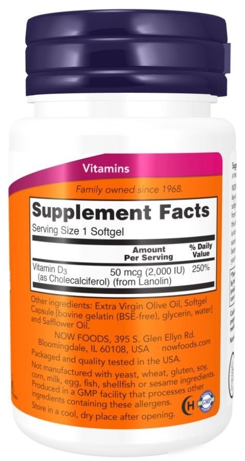 Витамин Now Foods Vitamin D-3 2000 IU (120 капсул)