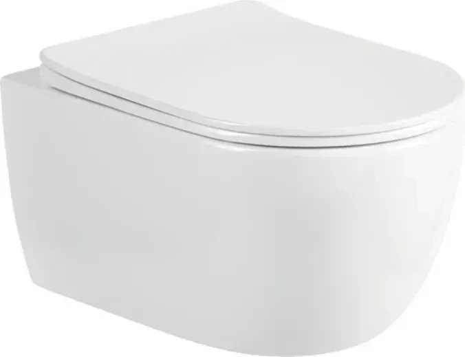 Унитаз подвесной Saniteco Rimless R-209W + 501 + K03-SG (с кнопкой, хром глянцевый)