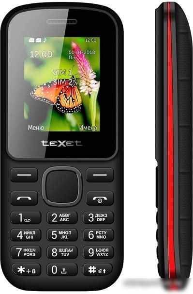Кнопочный телефон TeXet TM-130 (черный/красный)