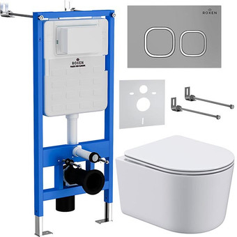 Унитаз подвесной Roxen Simple Compact в комплекте с инсталляцией StounFix Slim 6 в 1 919136 (кнопка: хром матовый)