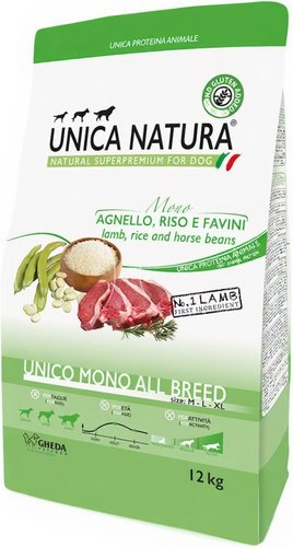 Сухой корм для собак Unica Natura Mono для средних и крупных пород ягненок 12 кг