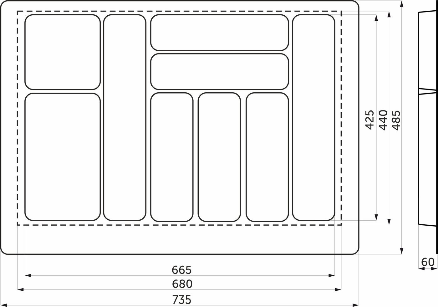 Лоток для столовых приборов AKS 800 Marble 735x485 (черно-серый мрамор)
