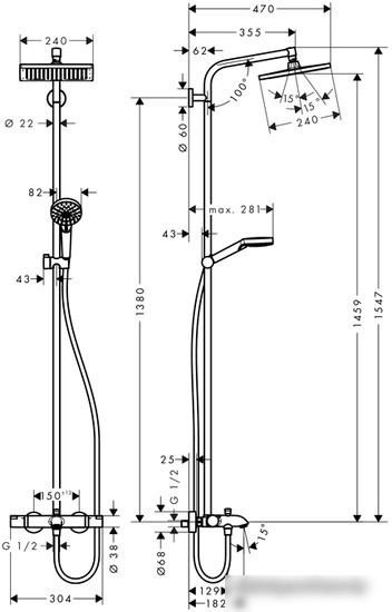 Душевая система Hansgrohe Crometta E 240 1jet Showerpipe [27298000]